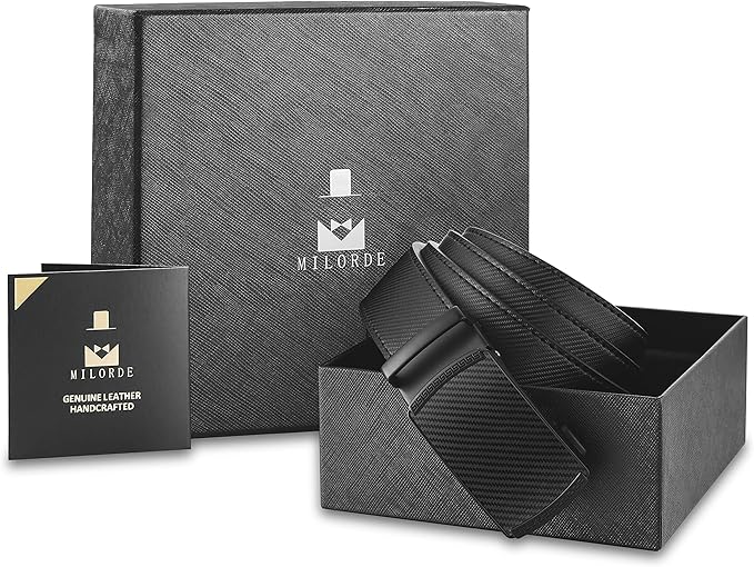 MILORDE Men's Leather Ratchet Belt - 35mm - Customizable Fit