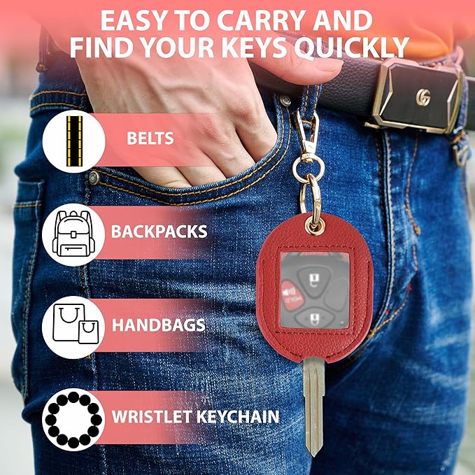 Leather Car Key Fob Cover Sleeve Holder for Broken Keys – Smart Remote Protector Case with Keychain for Men & Women