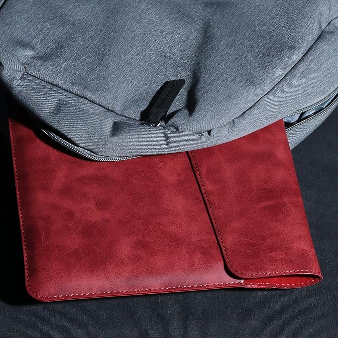 13 Inch Leather Laptop Sleeve Compatible with MacBook Neo 13" 2026 & MacBook Air/Pro 13" (M5/M4/M3/M2/M1, 2025-2018), Magnetic Buckle Closure Protective Case Cover,Red