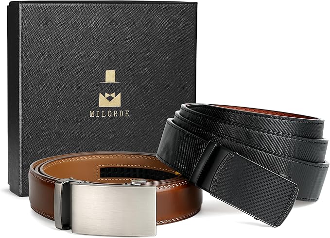 MILORDE Men's Leather Ratchet Belt - 35mm - Customizable Fit