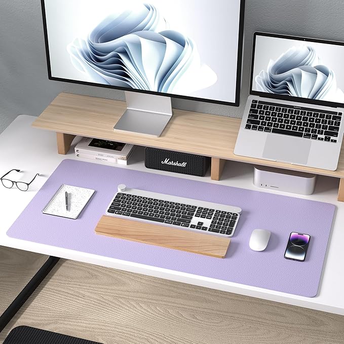 Aothia Leather Desk Pad Protector, Mouse Pad, Office Desk Mat, Non-Slip PU Leather Desk Blotter, Laptop Desk Pad, Waterproof Desk Writing Pad for Office and Home (31.5" x 15.7", Lavender)