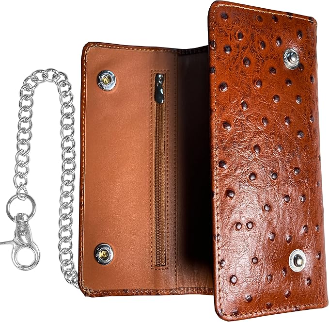 IBRO VINTAGE Motorcycle Chain Wallet for Men – Premium Cowhide Leather, RFID Tri-Fold Biker Wallet with Heavy Duty Chain for Bikers Truckers & Hunters, Credit Card Money Organizer Long Wallet | Long Trifold, RFID Blocking, Men's, Trucker Biker