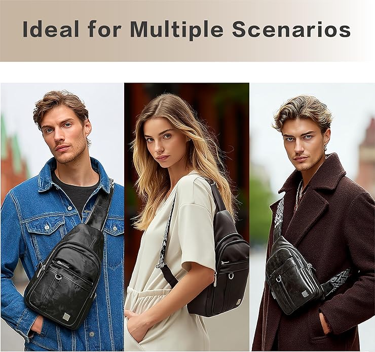 Sling Bag Set, PU Leather Sling Bag, Multi-Zipper Design for Travel, Outdoors, Valentine’s Day Gifts