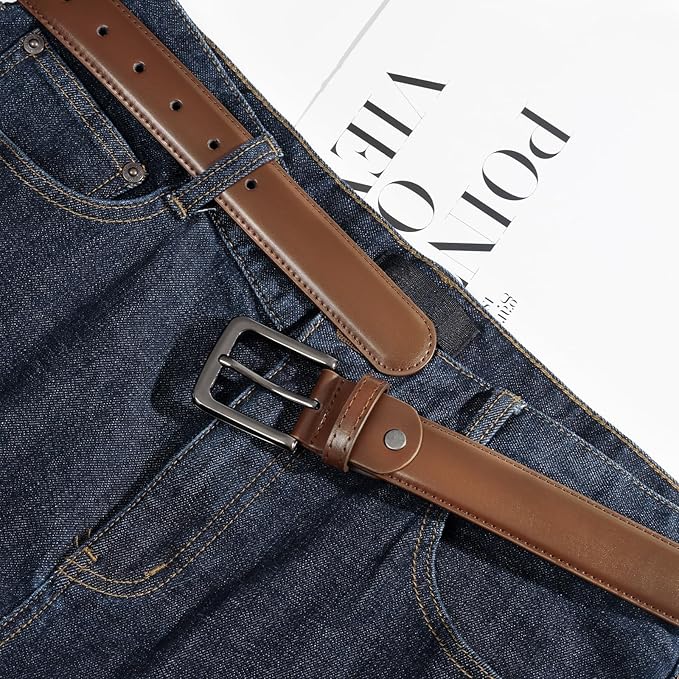 maikun Mens Black Leather Belt, Casual Dress Belts For Men, Classic Design Pin Buckle