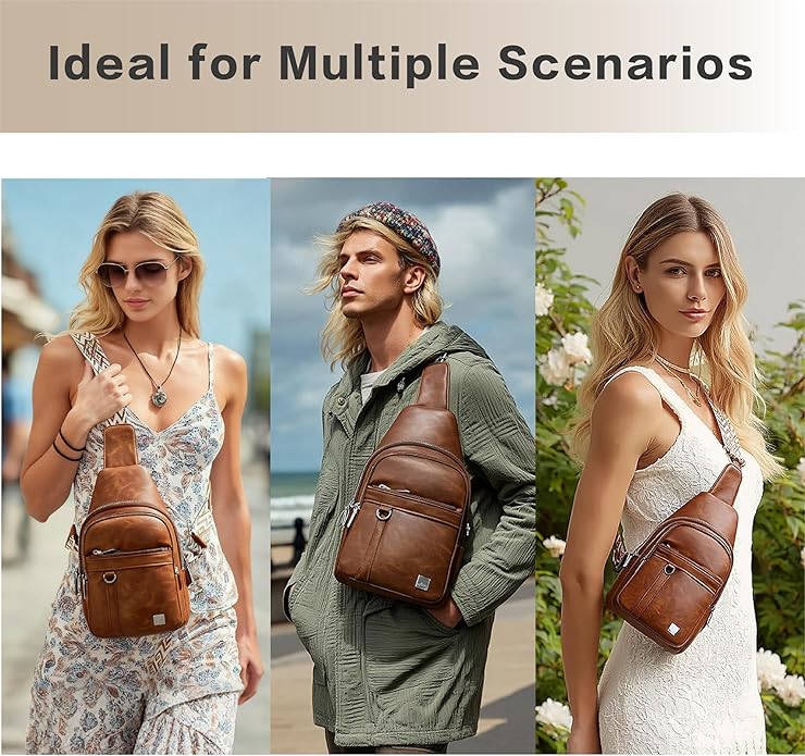 Sling Bag Set, PU Leather Sling Bag, Multi-Zipper Design for Travel, Outdoors, Valentine’s Day Gifts