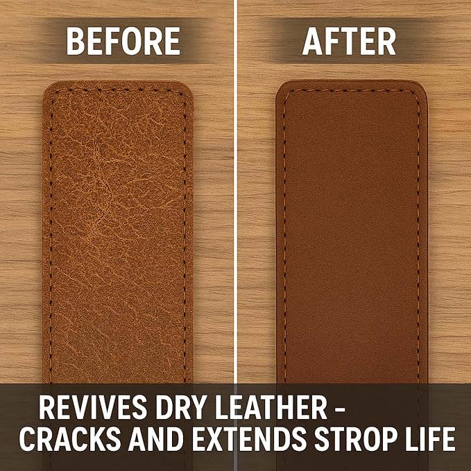 GENTS 2" Leather Strop 30ml Conditioning Paste Professional Hone and Sharpen your Shaving Razor, blade, knives, cutlery and tools- Leather Balm (Pack of 1 with Brown Strop)