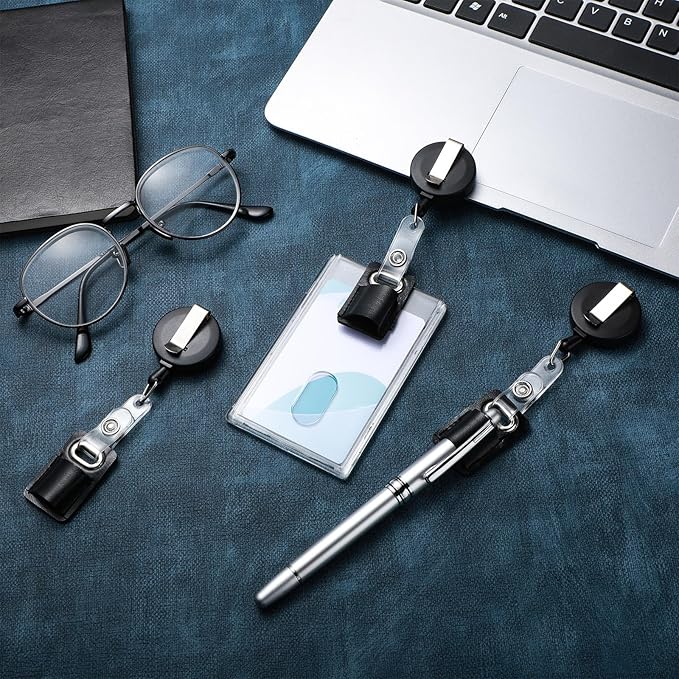 Zonon 10 Pcs Retractable Pen Pencil Holder 24" Leather Retractable Pull Lanyard Pen Clip Badge Reel for Nurses Carpenters Teachers Workers Waiter Contractors Office Supplies