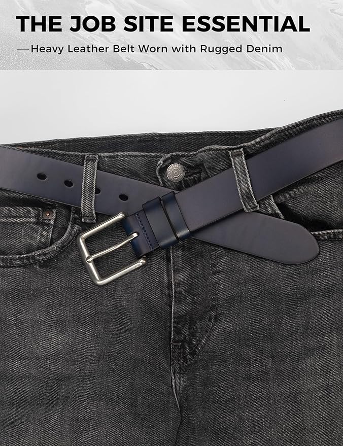 Mens Heavy Duty Full Grain Leather Belt - 1 1/2 Italian Genuine Leather with Sturdy Buckle for Jeans Casual Pants