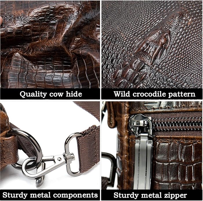 NIUCUNZH Leather Flap Messenger Bag for Men Small Crossbody Shoulder Bag,Novelty Crocodile Embossed