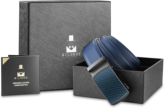 MILORDE Men's Leather Ratchet Belt - 35mm - Customizable Fit
