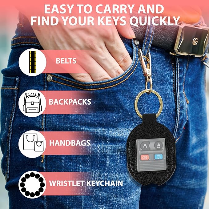 Leather Car Key Fob Cover Sleeve Holder for Broken Keys – Smart Remote Protector Case with Keychain for Men & Women