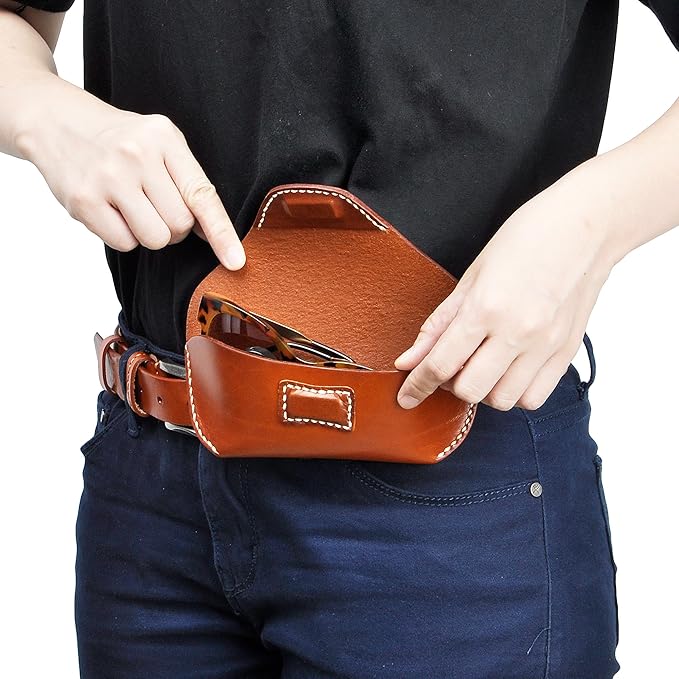 ZLYC Unisex Semi Hard Genuine Leather Eyeglass Case With Belt Loop for Prescription Eyeglasses & Standard Sized Sunglasses