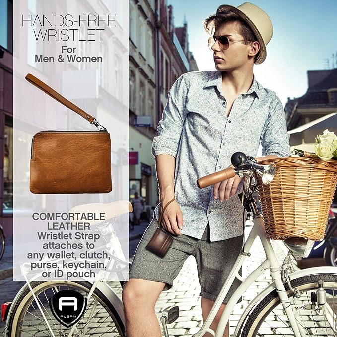 Alban Leather Wrist Strap for Wallet, Clutch, Keys, Wristlet Purse, Keychain for Women and Men