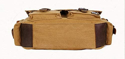 Sechunk Vintage Military Leather Canvas Laptop Bag Messenger Bags Medium