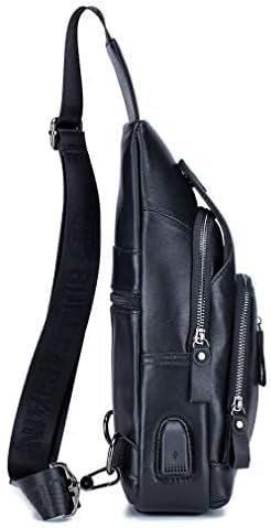 Hebetag Leather Sling Bag Casual Daypack for Men Women Outdoor Travel Hiking Camping Fishing Cycling Crossbody Shoulder Chest Pack Pouch Backpack Black