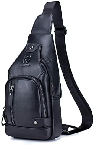Hebetag Leather Sling Bag Casual Daypack for Men Women Outdoor Travel Hiking Camping Fishing Cycling Crossbody Shoulder Chest Pack Pouch Backpack Black