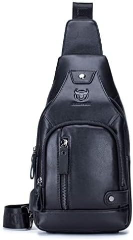 Hebetag Leather Sling Bag Casual Daypack for Men Women Outdoor Travel Hiking Camping Fishing Cycling Crossbody Shoulder Chest Pack Pouch Backpack Black