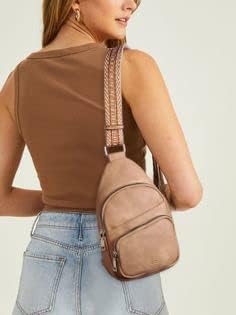CLUCI Small Sling Bag for Women, Vegan Leather Fanny Pack Crossbody Bags for Women, Chest Bag With Guitar Strap
