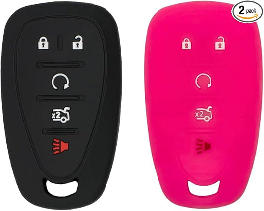Autobase Silicone Key Fob Cover for Chevy Malibu Camaro Trax Traverse Trailblazer Sonic Cruze Blazer Volt Equinox Spark | Car Accessory for Chevrolet | Key Protection Case 2 Pcs (Black & Pink)