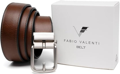 Fabio Valenti Men's Genuine Leather Ratchet Dress Belt with Automatic Buckle, Adjustiable Sizes, Handmade, All leather Strap