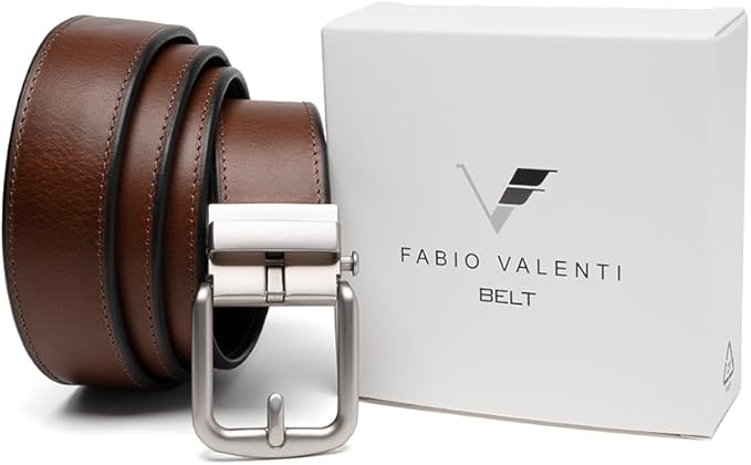 Fabio Valenti Men's Genuine Leather Ratchet Dress Belt with Automatic Buckle, Adjustiable Sizes, Handmade, All leather Strap