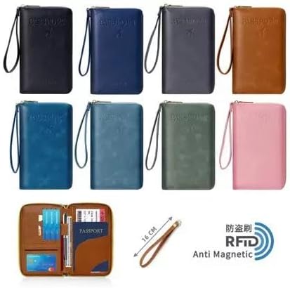 Multi-Functional RFID Passport Wallet,Travel Wallet for Men & Women,With zipper, anti-theft passport holder，Slim Leather Cover for Credit Cards, Tickets, Cash (Dark blue)
