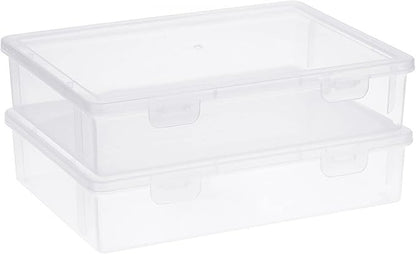 BTSKY Clear Plastic Storage Box with Flap Lid, Multipurpose Craft Organizers and Storage Box Art Supply Storage Organizer Plastic Sewing Box for Beads Pencils Notebooks, 2 Pack Small