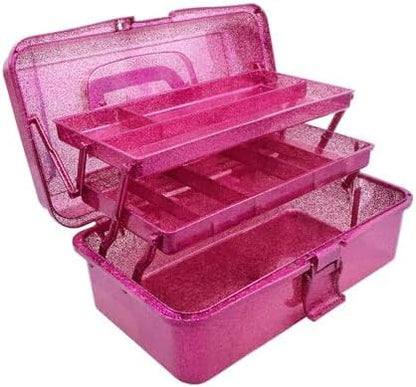 3 Layer Stackable Arts and Crafts Organizer Storage, Multipurpose Sewing Box Plastic Tackle Box Organizer with Lib, Storage for Tools, Makeup, Snack, Art Supply, Sewing Supply(Fuchsia)