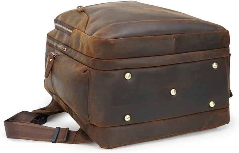Men Leather Briefcase Full Grain Leather for Men Laptop Backpack Business Work Daypack Hiking Large Capacity Bag for Office Commute and Outdoor Adventures