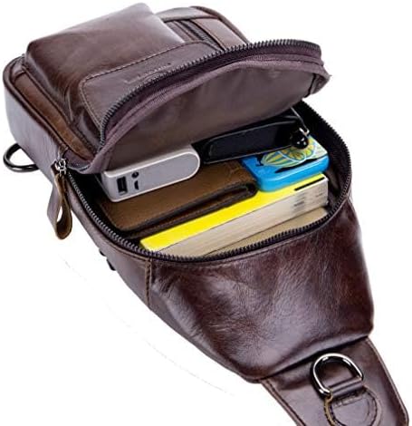 Hebetag Leather Sling Bag Hiking Daypack for Men Women Outdoor Travel Camping Fishing Crossbody Shoulder Chest Pack Backpack, Coffee