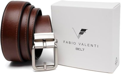 Fabio Valenti Men's Genuine Leather Ratchet Dress Belt with Automatic Buckle, Adjustiable Sizes, Handmade, All leather Strap
