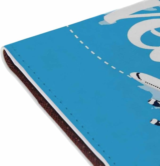 Around the World Passport Holder for Travel Airplane Flying over Map World PU Leather Passport Cover Wallet Cute Passport Card Holder for Women and Men