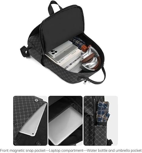 Retro men's business plaid backpack can hold a 15.6-inch laptop, women's stylish travel waterproof leather backpack. (brown check-16.1inch)
