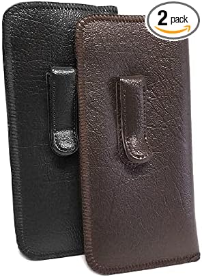Calabria Soft Slip-In Glasses Case Pocket Metal Clip Black/Brown(2Pack) Men/Women Synthetic Leather Felt Lining 6.5"x3"