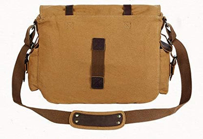 Sechunk Vintage Military Leather Canvas Laptop Bag Messenger Bags Medium