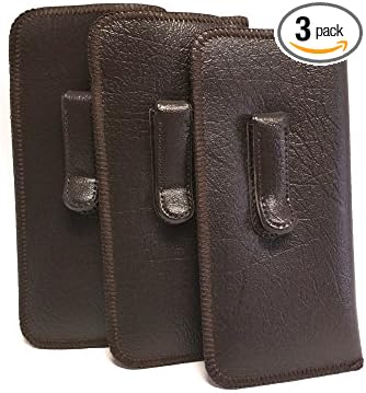 Calabria Soft Slip-In Glasses Case Pocket Metal Clip Brown (3 Pack) for Men/Women Synthetic Leather Felt Lining 6.5"x3"