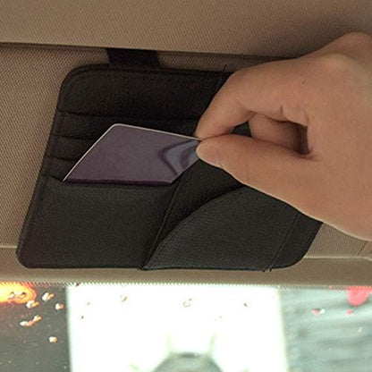 Voroly Car Sun Visor Organizer PU Leather Car Visor Sunglass Holder Card Holder Black