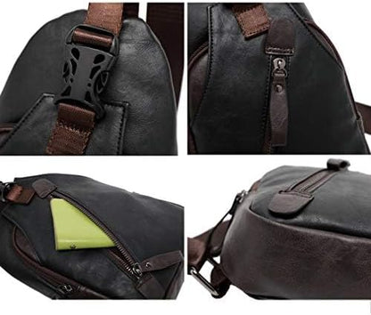 Hebetag Leather Sling Bag Crossbody Backpack for Men Women Travel Outdoor Camping