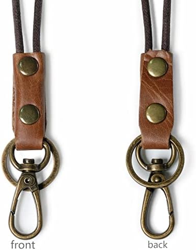 Genuine Leather Rope Necklace Lanyard for Key ID Badge Holder, Lobster Claw Clasp, Vintage Retro Style (1-Pack,19in Neck Lanyard, Brown)