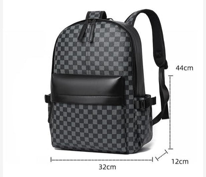 Retro men's business plaid backpack can hold a 15.6-inch laptop, women's stylish travel waterproof leather backpack. (black-17.3-inch)
