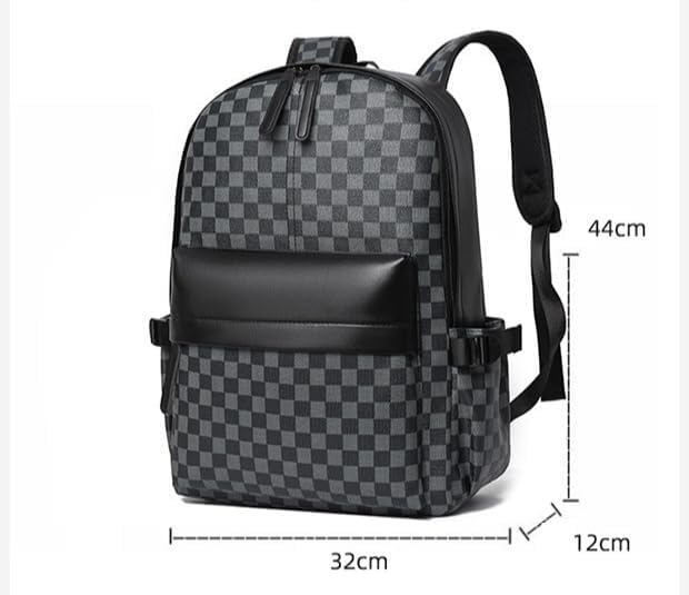 Retro men's business plaid backpack can hold a 15.6-inch laptop, women's stylish travel waterproof leather backpack. (brown-17.3-inch)