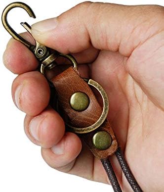 Aslana Genuine Leather Rope Necklace Lanyard for Key ID Badge Holder, Lobster Claw Clasp, Vintage Retro Style (19" Neck Lanyard, 2-Pack, #7 Expresso Leather)