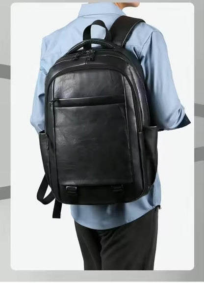 PU Leather Backpack for Men & Women - Work & College Backpack with Laptop Compartment (Black)
