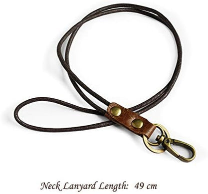 Badge Holder- Vertical Genuine Leather ID Badges Holder Durable Keychain ID Card Holder with Heavy Duty Neck Lanyard for Office, School, Conferences