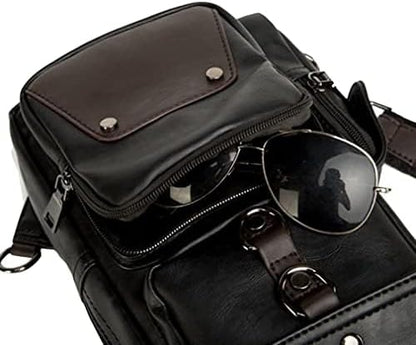 Hebetag Leather Sling Bag Crossbody Backpack for Men Women Travel Outdoor Camping