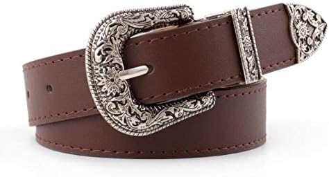 INOGIH Adjustable-Vintage-Western-Cowboy-Belt Women Men - Cowboy-Style Engraved-Buckle Belt for Jeans Pants Dresses