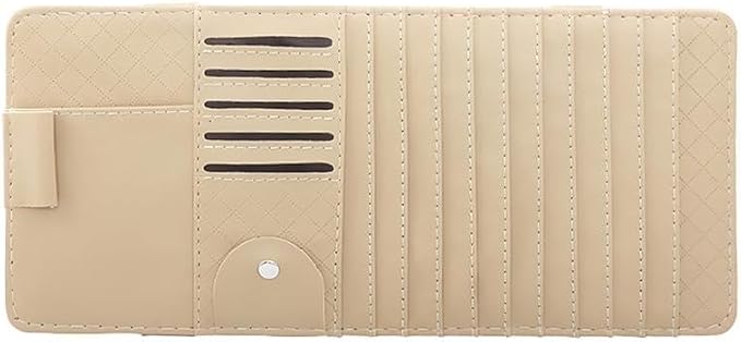 Zpana Car Sun Visor CD Case Holder, Multi-Function Vehicle DVD Eyeglass Organizer Clip with 10 DVD Storage Sleeves, Automotive Card Slots & Pen Holder Bag, Universal for SUV RV Truck (Beige)