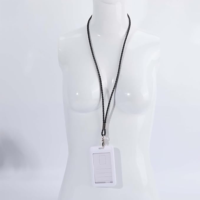 PU Leather Lanyard Strap Keychain 33.86 Inch Braided Office Long Neck Cord with Metal Clasp Handmade Necklace Badge Lanyards Wristlet Bracelet Keychain for ID Card Holder Keys (Black)