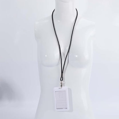 PU Leather Lanyard Strap Keychain 33.86 Inch Braided Office Long Neck Cord with Metal Clasp Handmade Necklace Badge Lanyards Wristlet Bracelet Keychain for ID Card Holder Keys (Black)