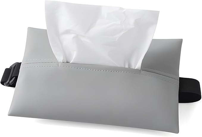 YoRise Car Tissue Holder, PU Leather Car Napkin Holder with Adjustable Strap, Center Console Tissues Box Cover, Sun Visor Organizer Keep Auto Tidy, Vehicle Headrest Storage Accessories (Gray)